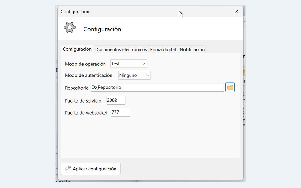 Pantalla de configuración de NexEngine