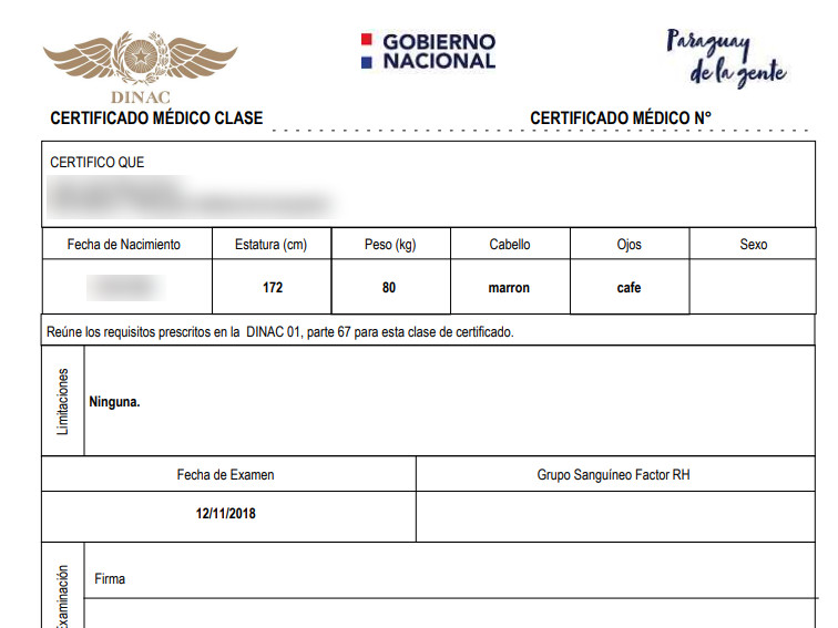 Certificado médico aeronáutico emitido, con su clase y su vencimiento