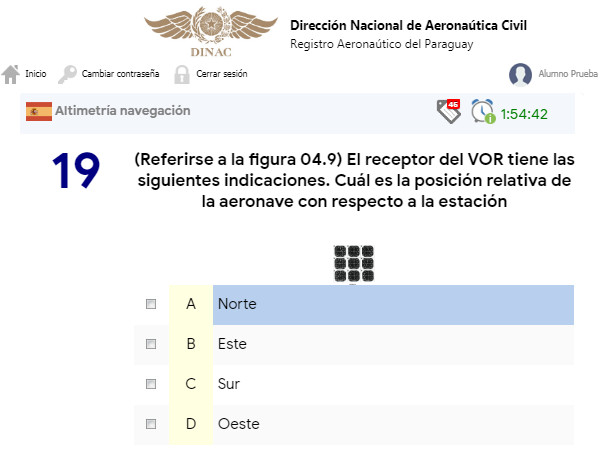 Pregunta en curso durante un examen de habilitación, con temporizador