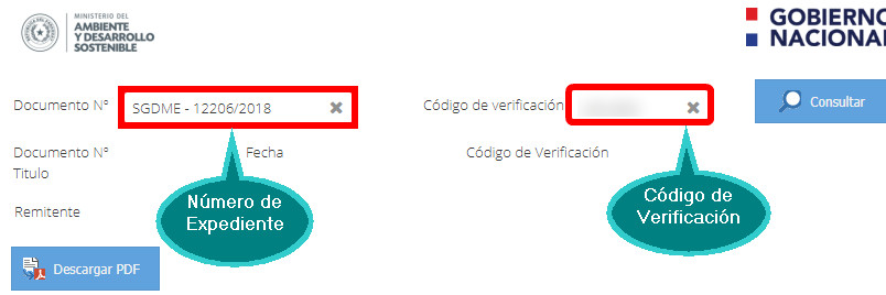 Portal de consulta con los campos de número de expediente y código de verificación
