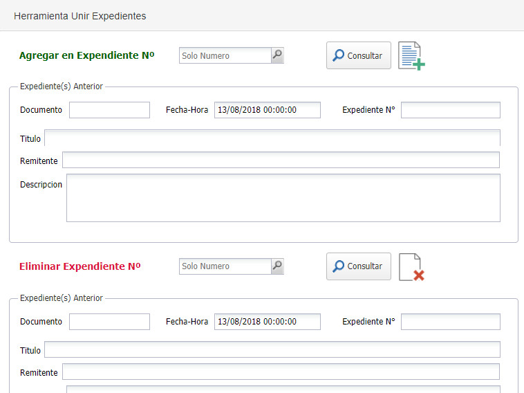 Herramienta para unir dos expedientes en uno