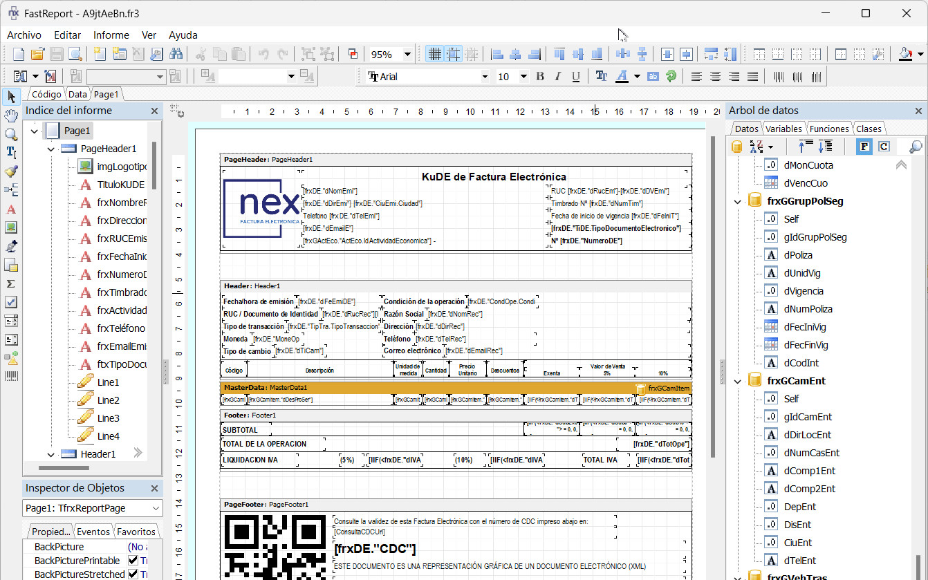 Editor de modelos de impresión integrado, con el diseño de un documento