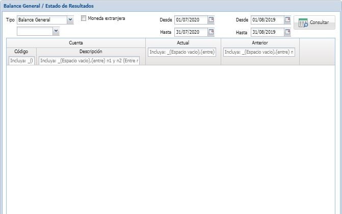 Balance general y estado de resultados con columnas de ejercicio actual y anterior