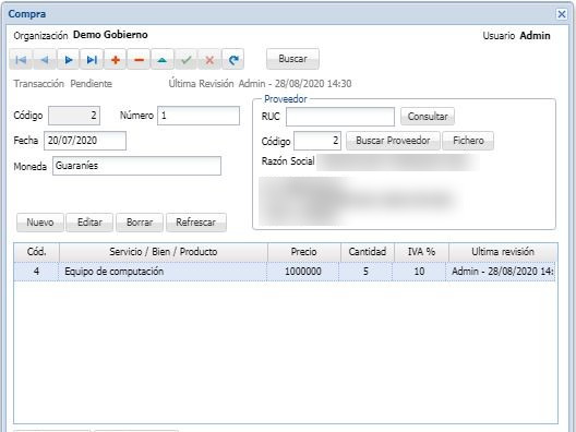 Registro de compra con su proveedor y el detalle por producto