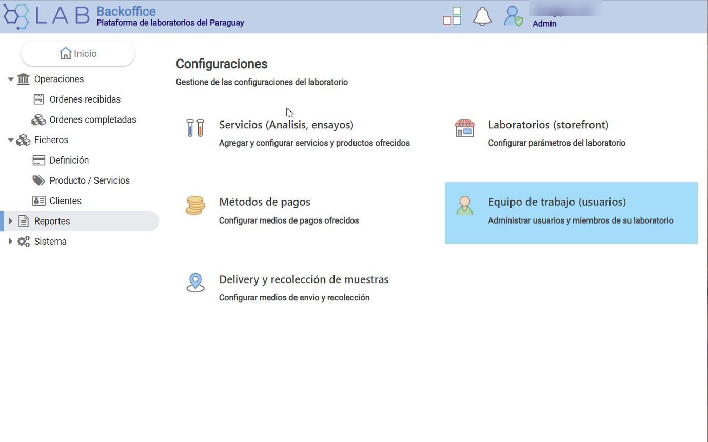Panel de configuración del BackOffice