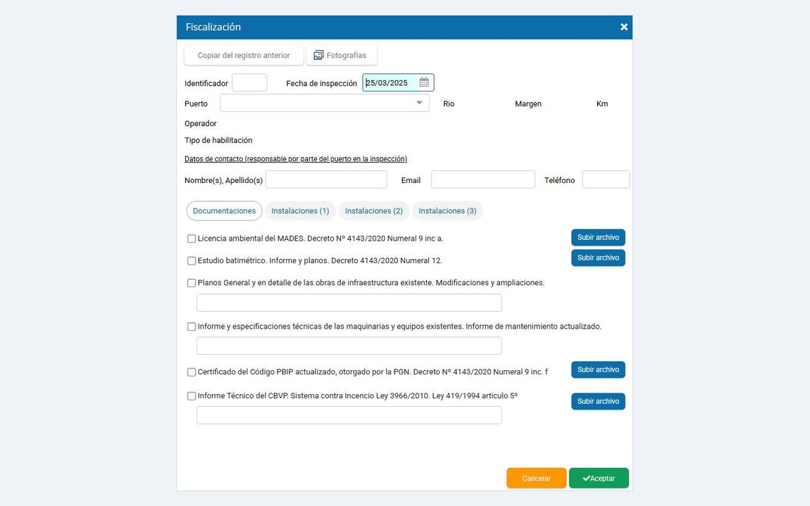 Ficha de fiscalización con su lista de documentación