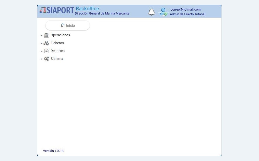 Pantalla principal de SIAPORT con sus cuatro módulos