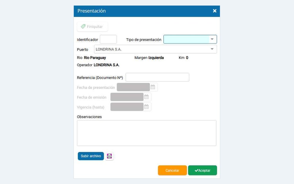 Formulario de presentación de documentos
