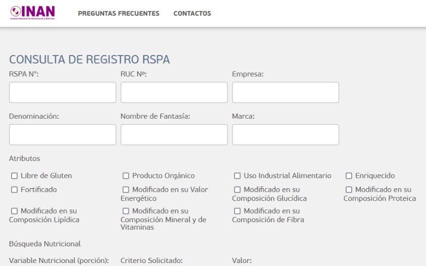 Formulario público de consulta de registro sanitario